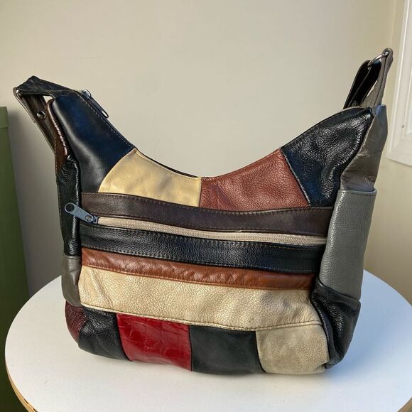 Retro VTG 70s Funky Functional Hippy Patchwork Leather Bag - Picture 3 of 11